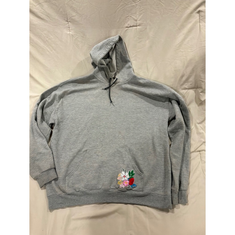 Fruit of‎ the Loom Womens XL Gray Floral Embroidered Pullover Hoodie Sweatshirt